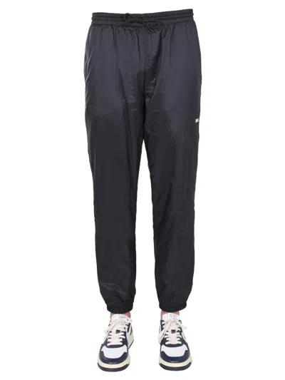 Msgm Casual Black Jogging Pants With Elastic Waistband And Side Logo In Black