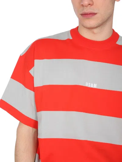 Msgm Striped Crew Neck T-shirt For Men In Red