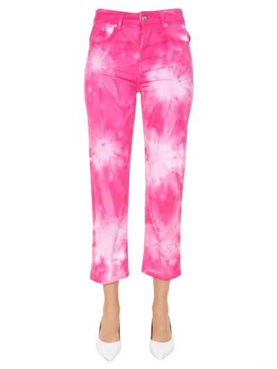 Msgm Tie-dye Print Cropped Jeans In Pink