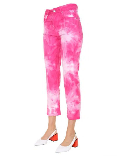 Msgm Tie-dye Print Cropped Jeans In Pink
