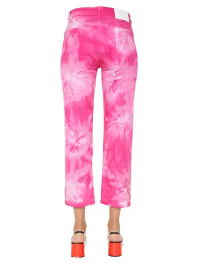 Msgm Tie-dye Print Cropped Jeans In Pink