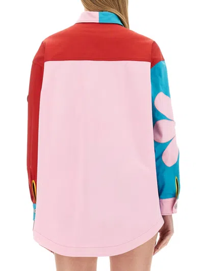 Moschino Oversized Printed Shirt With Eclectic Patchwork Design In Multi
