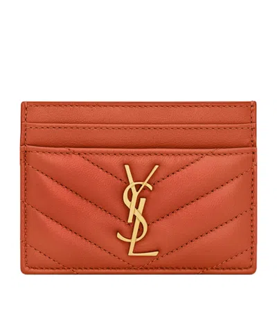 Saint Laurent Monogram Matelasse Leather Card Holder In Orange