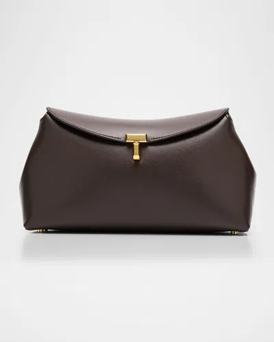 Totême T Lock Flap Leather Clutch Bag In Brown