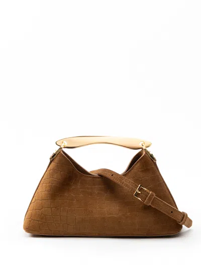 Elleme Mini Boomerang Croco Suede Cognac In Brown