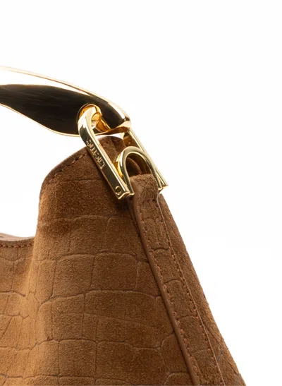 Elleme Mini Boomerang Croco Suede Cognac In Brown
