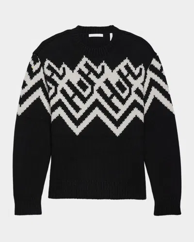 Helmut Lang Men's Wool Knit Monogram Fair Isle Crewneck Sweater In Black