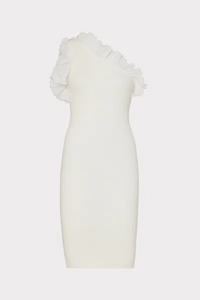 Milly Scallop Ruffle One Shoulder Mini Dress In Orange