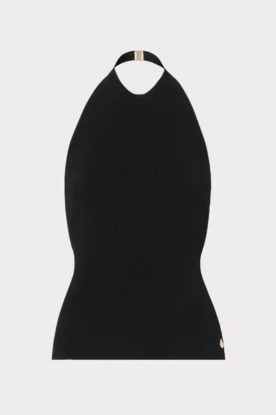 Milly Metal Neck Trim Sleeveless Halter Top In Black