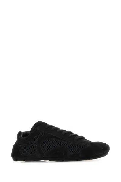 Prada Black Suede And Mesh Montecarlo Re-edition 2005 Sneakers In Black