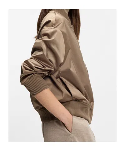 Hugo Boss Boss Wool Blend Bomber Jacket With Satin Inserts Boss In Brown