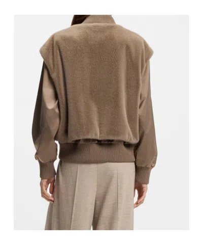 Hugo Boss Boss Wool Blend Bomber Jacket With Satin Inserts Boss In Brown