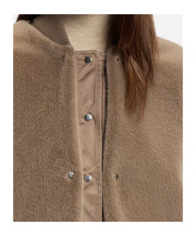 Hugo Boss Boss Wool Blend Bomber Jacket With Satin Inserts Boss In Brown
