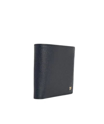 Tom Ford Metal-logo Leather Card Holder In Black