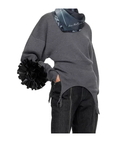 Jean Paul Gaultier Gray Silk Printed Blurry Roses Scarf In Multi