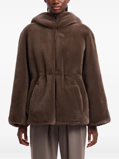 Emporio Armani Dove Grey Artificial Fur Coats In Brown