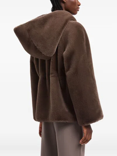 Emporio Armani Dove Grey Artificial Fur Coats In Brown