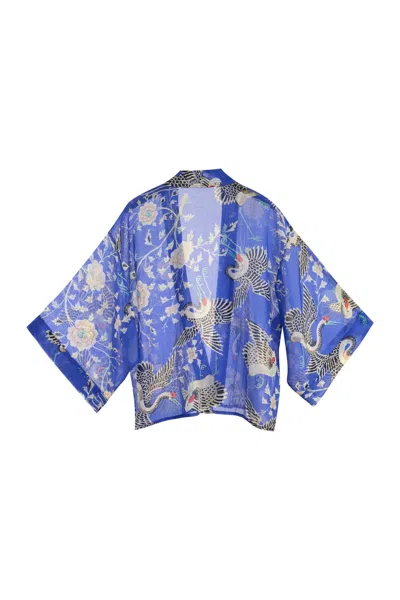 Artemis Muse Women's Electric Blue Dynastic Bird Print Light Weight Kimono In Blue