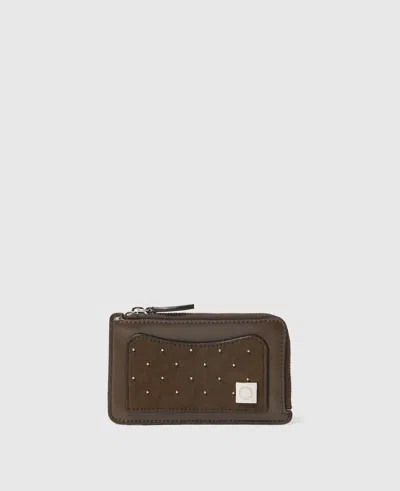 Stella Mccartney Ryder Studded Zip Cardholder In Brown
