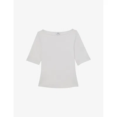 Reiss Womens  Ellie Slash-neck Stretch-cotton Top In White