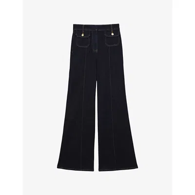 Reiss Womens  Ria Flared-leg Stretch-denim Jeans In Black