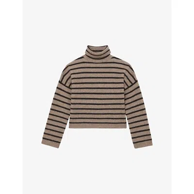 Reiss Womens  Wynn Striped Wool-blend Jumper In Burgundy