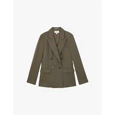 Reiss Womens  Solene Peak-lapel Double-breasted Stretch Wool-blend Blazer In Green