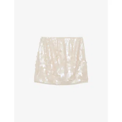 Reiss Womens  Salia Sequin-embellished Woven Mini Skirt In White