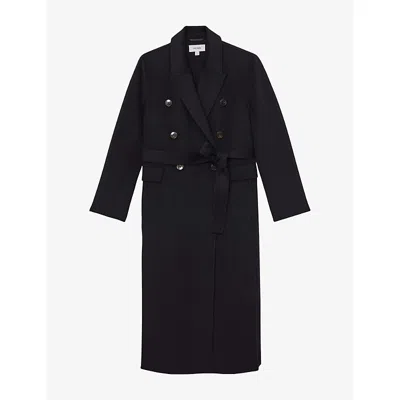 Reiss Womens  Brogan Double-breasted Wool-blend Coat In Blue