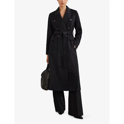Reiss Womens  Brogan Double-breasted Wool-blend Coat In Blue