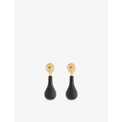 Totême Womens Toteme Onyx Drops 24ct Yellow-gold Plated Brass Drop Earrings In Black