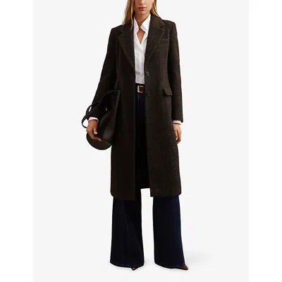 Reiss Womens  Kai Houndstooth Single-breasted Wool-blend Coat In Black