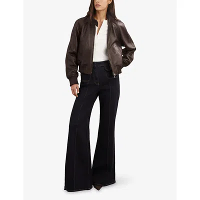 Reiss Womens  Eloise Funnel-neck Leather Jacket In Brown