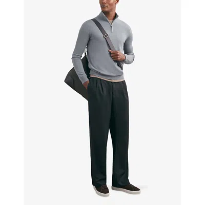 Reiss Mens  Blackhall Half-zip Merino Wool Jumper In Blue