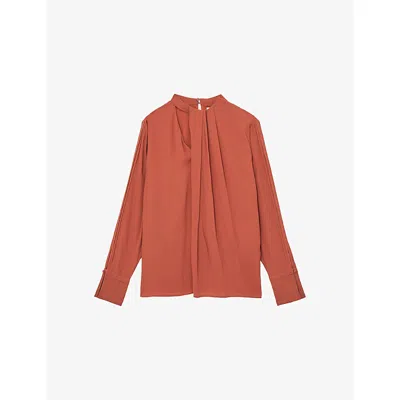 Reiss Womens  Marta Drape-detail Woven Blouse In Orange