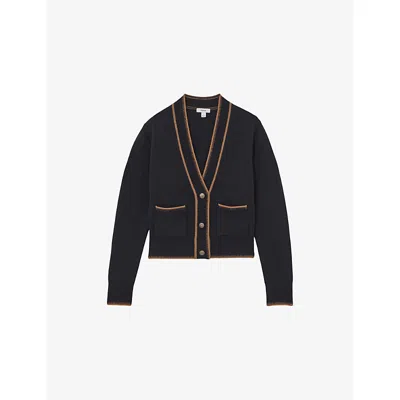 Reiss Womens  Louisa Colour-block Wool And Cashmere-blend Cardigan In Black