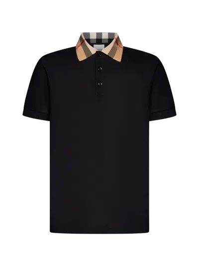 Burberry Check Collar Cotton Cody Polo Shirt In Black