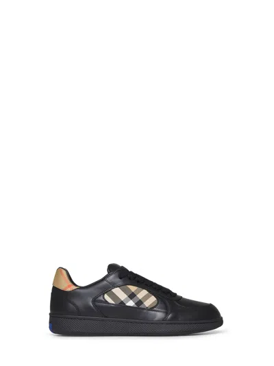 Burberry Leather Sneakers With Traditional Check Inserts In Multi