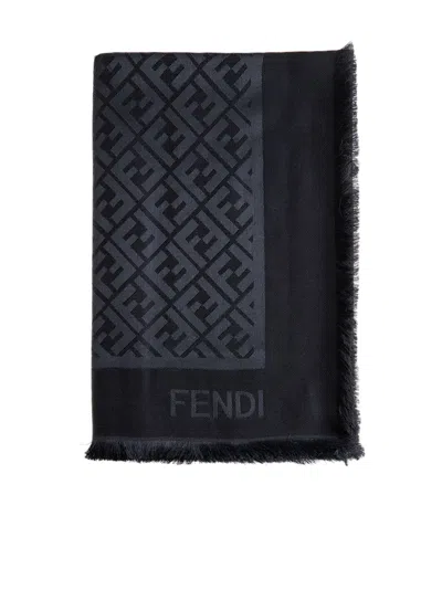 Fendi Silk Black Organic Silk Shawl In Black