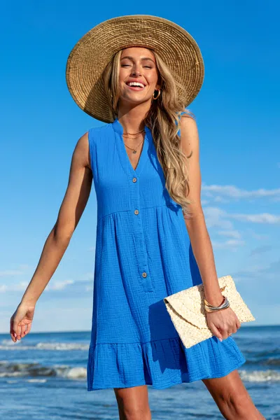 Cupshe Sapphire Sea Blue Cover-up Mini Dress In Blue