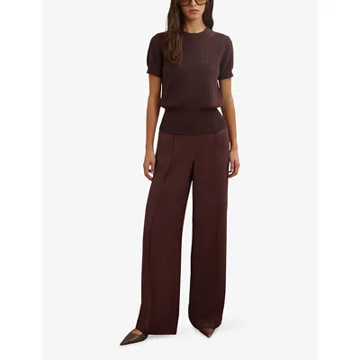 Reiss Womens Burgundy Anita Short-sleeve Cotton And Wool-blend Top In Burgundy