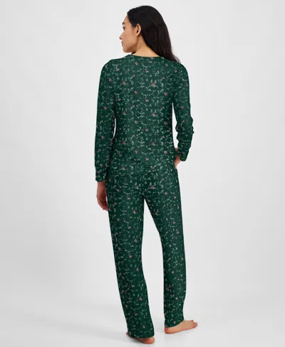 Charter Club Women's 2-pc. Printed Long-sleeve Packaged Pajamas Set, Created For Macy's In Green