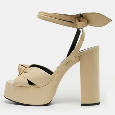 Pre-owned Saint Laurent Bianca Size 40 Cream Leather Ankle Strap Sandals In White