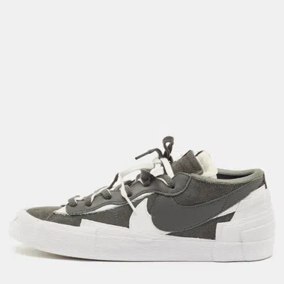 Pre-owned Sacai Blazer Iron Grey Size 45 Grey/white Suede And Leather Low Top Sneakers In Gray