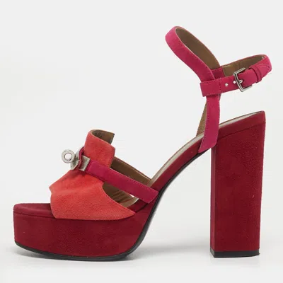 Pre-owned Hermes Kelly Size 39 Multicolor Suede Platform Sandals