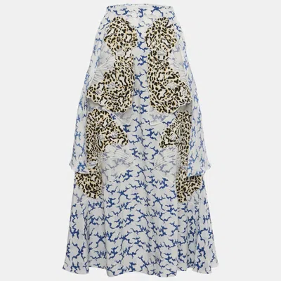 Pre-owned Stella Mccartney White Printed Silk Ruffled Midi Skirt M