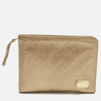 Pre-owned Longchamp Beige Logo Quilted Leather Clutch In Sand