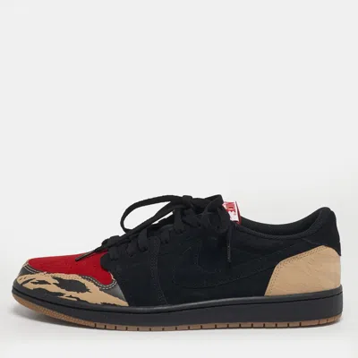 Pre-owned Air Jordans 1 Retrol Size 45.5 Tricolor Leather And Suede Lace Up Sneakers In Black