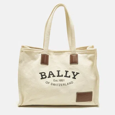 Pre-owned Bally Crystalia Cream Canvas Tote In White