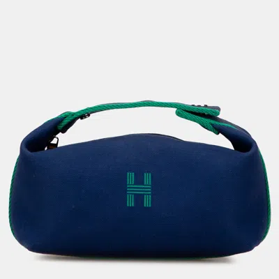 Pre-owned Hermes Blue Green Small Toile Bride A Brac Case